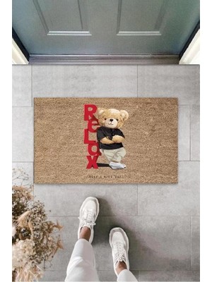 Dijital Relax Ayıcık Bej Kapı Paspası Dış Mekan Paspas K-3192