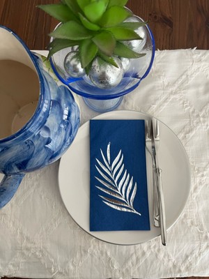 Kidspartim Gümüş Yaldızlı Lacivert Yaprak Desenli Peçete 16 Lı