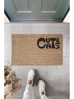 Dijital Baskı Kahverengi Kedili Cute Cats Dekoratif Kapı Paspası K-2062