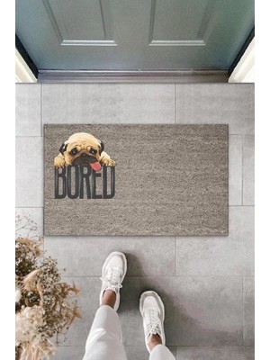 Dijital Baskı Gri Bored Köpekli Dekoratif Kapı Paspası K-2081