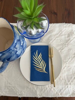 Kidspartim Gold Yaldızlı Lacivert Yaprak Desenli Peçete 16 Lı