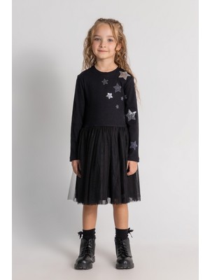 Kız Çocuk Yıldız Işlemeli Pamuklu Tütü Elbise