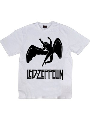 stonedfame Unisex Beyaz LED Zeppelin Baskılı T-Shirt