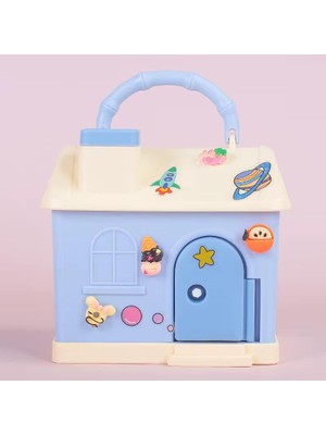 Pekibu Ev Tasarım Çocuk Kumbara Kilitli Mavi Renk (Sticker Hediyeli)