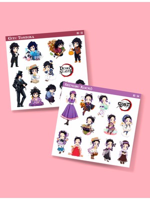 Ds-33-34 Giyu Tomioka-Shinobu Kocho -Demon Slayer-2li Çıkartma-Etiket-Süsleme Çıkartmaları