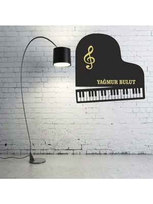 Piyano Sol Anahtarı Kişiye Özel Isme Özel Müzik Odası Dekor Ahşap Mdf Piyano Gold Aynaı Pleksi Dekor