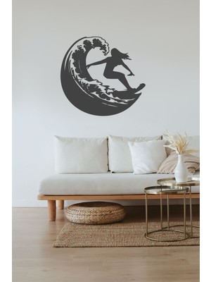 Deniz Temalı Sörf Yapan Kız Ahşap Mdf Genç Odası Duvar Dekorasyonu