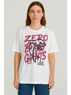 Kadın Oversize Baskılı Bol Geniş Kalıp Salaş Kesim T-Shirt