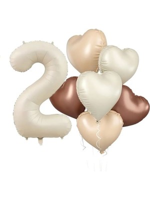 Retro Krem 2 Yaş Kalpli Folyo Balon Set