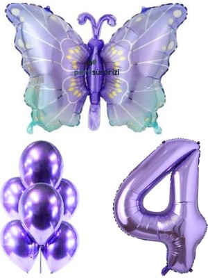 Mor Kelebek 4 Yaş Folyo Balon Set
