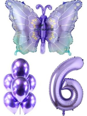 Mor Kelebek 6 Yaş Folyo Balon Set
