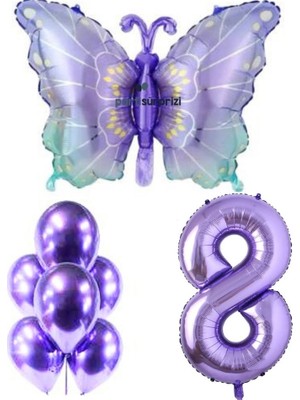 Mor Kelebek 8 Yaş Folyo Balon Set