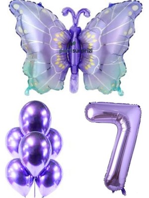 Mor Kelebek 7 Yaş Folyo Balon Set
