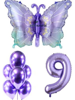 Mor Kelebek 9 Yaş Folyo Balon Set