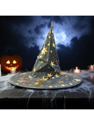 Kuzey Oyuncak Vıp Halloween Hat Yıldızlı Gold Siyah Cadılar Bayramı Şapkası Cadılar Bayramı Kostüm Aksesuarları