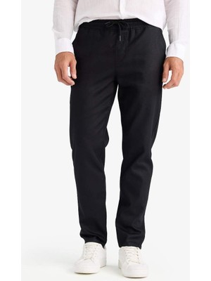 Yazlık Jogger Pantolon Basic Düz Cepli Dar Paça Black