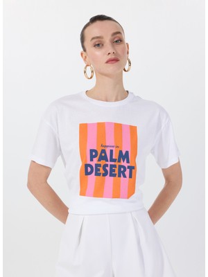 Fabrika Bisiklet Yaka Baskılı Beyaz Kadın T-Shirt F5SL-TST0437