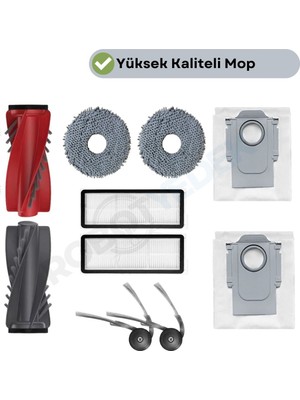 robotyedek Roborock QRevo Curv / QRevo C / QRevo C Pro Uyumlu Ana Fırça, Hepa Filtre  Mop  Yan Fırça Toz Torbası Seti 10 Parça