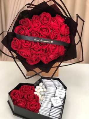 Kız Isteme Çiçeği Söz Çikolatası Nişan Kadife Gül Buket Kız Isteme Çiçeği