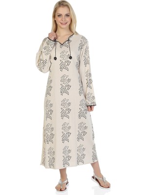 Uzun Kol Şile Bezi Baskılı Uzun Zambak Desen Yazlık Elbise Taş Tas