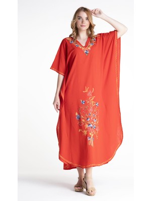 Kısa Kol Şile Bezi Tibet Uzun Yazlık Otantik Elbise Kırmızı Krmz