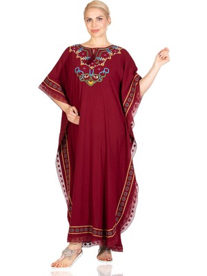 Kısa Kol Şile Bezi Gülseren Uzun Yazlık Otantik Elbise Bordo Brd