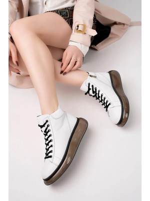 Tarçın Ayakkabı Hakiki Deri Beyaz Kadın Deri Bot TRC49-B692