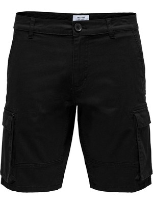 Only & Sons  Normal Bel  Düz Siyah Erkek Kargo Şort  -  22016689_ONSCAM Stage Cargo Shorts