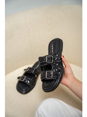 Orby Siyah Tokalı Kadın Terlik