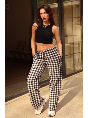 Siyah Ekoseli Kadın Pantolon MG2401