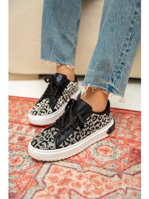 Comfy Siyah-Silver Leopar Desenli Kadın Spor Ayakkabı