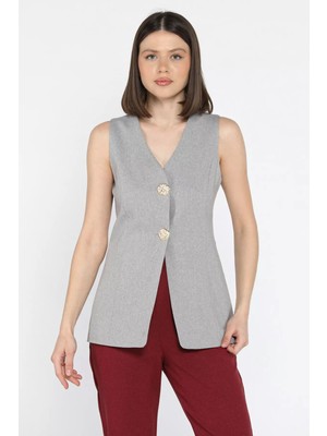 Astarlı Düğme Detaylı Kadın Yelek