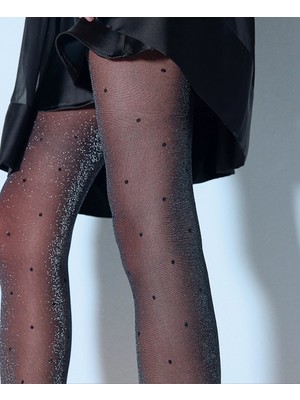 Intive Shiny Stil Puantiyeli Simli Parlak Ipli 30 Den Siyah Külotlu Çorap- Şık Kombinleriniz Için