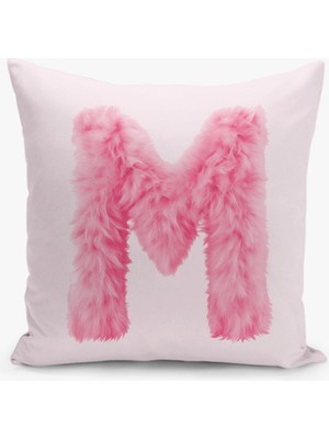 Çift Taraflı Dijital Baskı Kırlent Kılıfı Tüy Efektli Harf Desenli - M Harfi