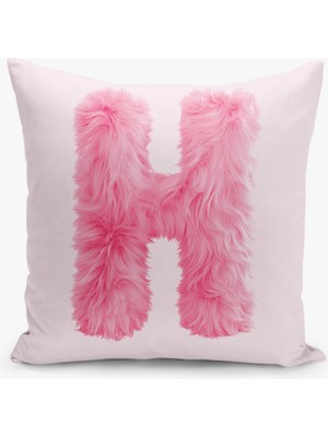 Çift Taraflı Dijital Baskı Kırlent Kılıfı Tüy Efektli Harf Desenli - H Harfi