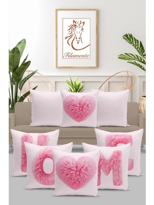 8 Li Çift Taraflı Dijital Baskı Kırlent Kılıfı Tüy Efektli Home Yazılı