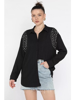 Gülseli Omuz Incili Kadın Gömlek