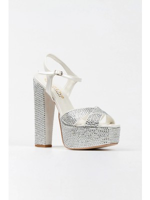 Ersefa Gold Ayna Full Taşlı Klasik Köşe Kalıplı Kalın Topuklu Kadın Abiye Ayakkabı Kadın Topuklu Şık