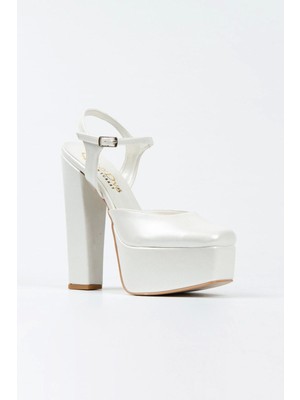 Ersefa Sedef Cilt Klasik Köşe Kalıplı Kalın Topuklu Kadın Abiye Ayakkabı Kadın Topuklu Şık Gece Ayakkabısı