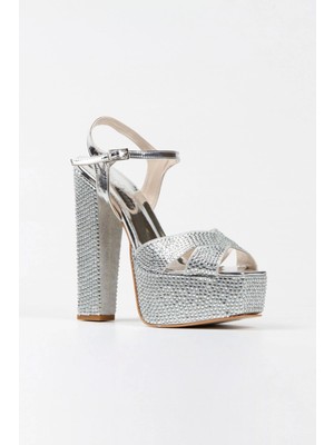 Ersefa Gold Ayna Full Taşlı Klasik Köşe Kalıplı Kalın Topuklu Kadın Abiye Ayakkabı Kadın Topuklu Şık