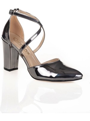 Ersefa Platin Ayna Topuklu Kadın Klasik Ayakkabı Kadın Topuklu Abiye Ayakkabı Şık Gece Ayakkabısı