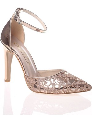 Ersefa Kadın Gold Ayna Desenli Lazer Kesim Stiletto Klasik Ayakkabı Kadın Topuklu Abiye Ayakkabı Şık