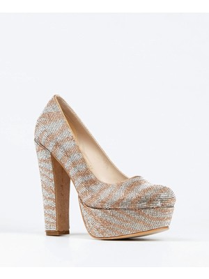 Ersefa Sedef Sultan Çift Renk Taşlı Klasik Topuklu Platformlu Kadın Abiye Ayakkabı Kadın Topuklu Şık