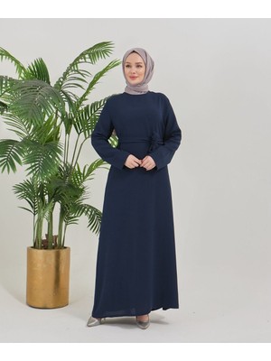 Besime Kadın Büyük Beden Krep Kumaş Kemerli Elbise