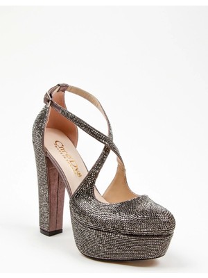 Gold Janjan Full Taş Topuklu Kadın Abiye Ayakkabı Kadın Topuklu Şık Gece Ayakkabısı