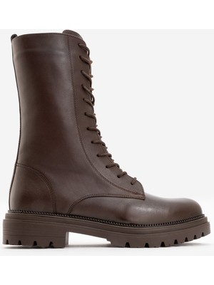 Dericlub Kadın Postal Kalın Tabanlı Fermuarlı Günlük Bot Gerçek Deri Br 66159 Kahverengi