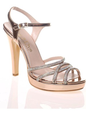 Ersefa Kadın Gold Taşlı Abiye Ayakkabı Kadın Topuklu Şık Gece Ayakkabısı Zarif Tasarım Yüksek Topuk