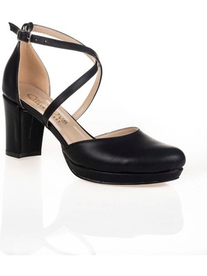 Ersefa Siyah Cilt Topuklu Kadın Klasik Ayakkabı Kadın Topuklu Abiye Ayakkabı Şık Gece Ayakkabısı