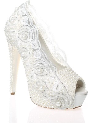 Kadın Beyaz Sedef Inci Taş Işlemeli Gelin Ayakkabı Kadın Topuklu Abiye Ayakkabı Şık Gece Ayakkabısı