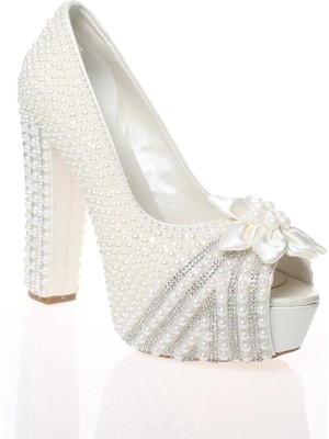 Ersefa Kadın Sedef İnci Taş İşlemeli Ayakkabı Kadın Topuklu Abiye Ayakkabı Şık Gece Ayakkabısı